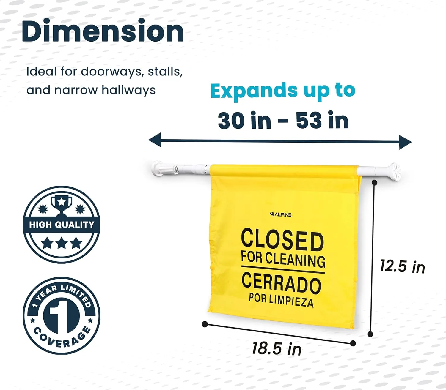 Alpine Restroom Closed for Cleaning Sign - Commercial Door Barricade Sign, English & Spanish Yellow Safety Hanging Sign for Restroom Maintenance
