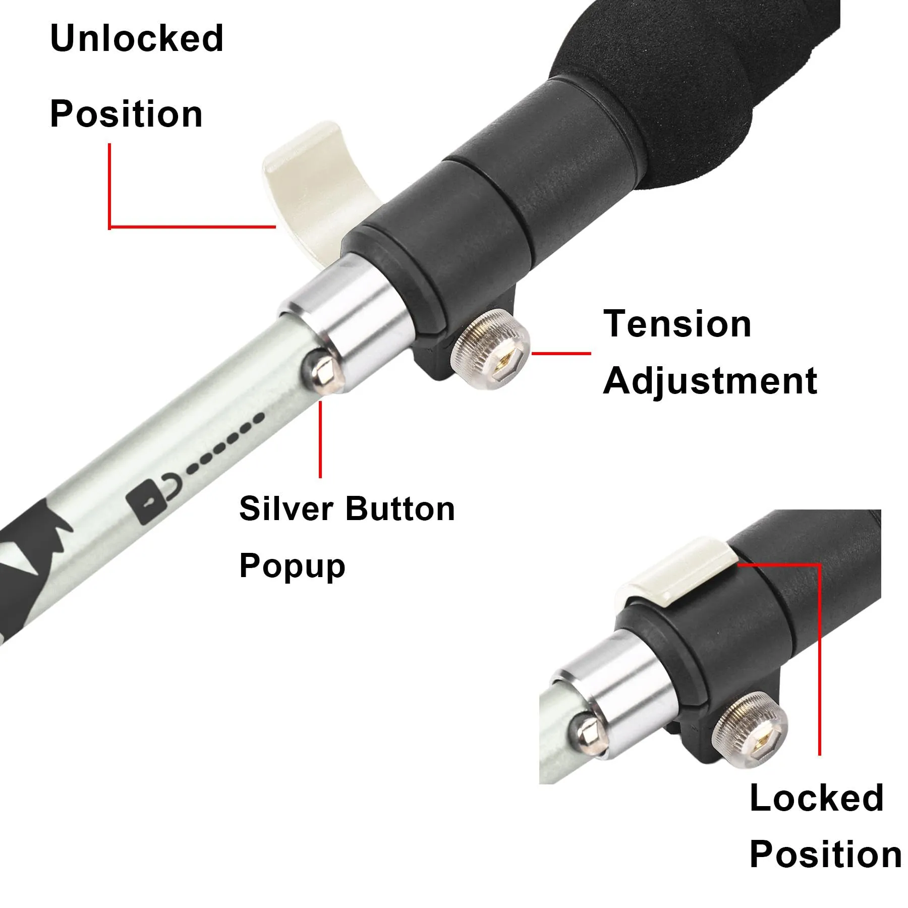 Aluminum Collapsible Ultralight Travel Trekking Hiking Pole for Men and Women