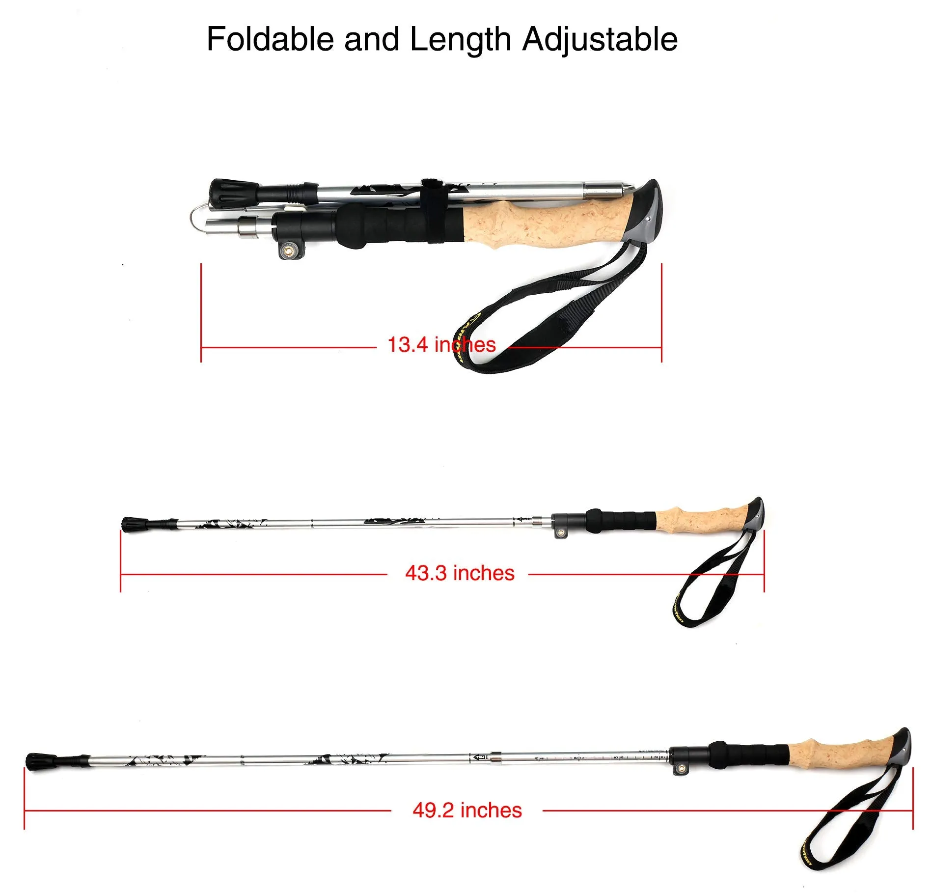 Aluminum Collapsible Ultralight Travel Trekking Hiking Pole for Men and Women