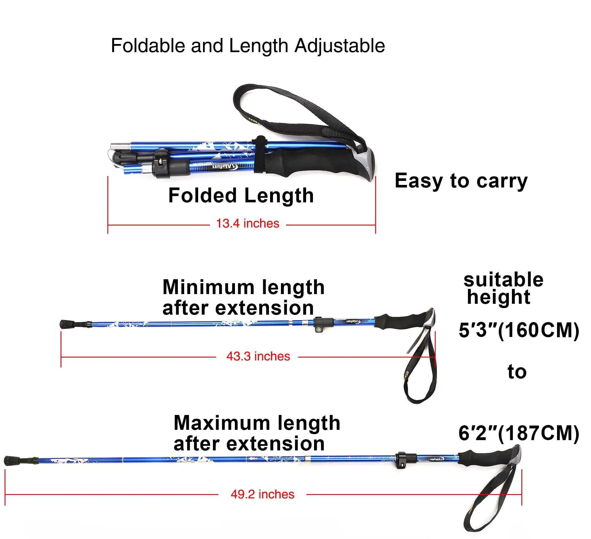 Aluminum Collapsible Ultralight Travel Trekking Hiking Pole for Men and Women