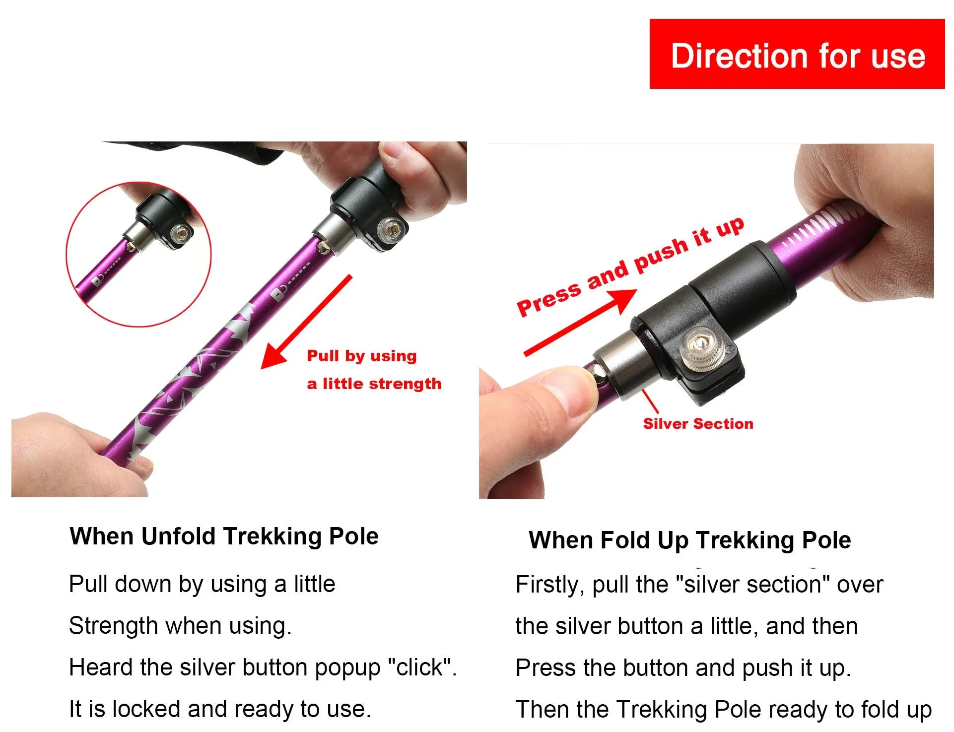 Aluminum Collapsible Ultralight Travel Trekking Hiking Pole for Men and Women