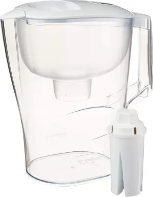 Amazon Basics Water Filter Pitcher for Fridge - 10-Cup Water Pitcher with Filter Compatible with Brita Water Pitchers & Dispensers for Clean, Crisp Water, WQA and NSF Certified, Made in Europe