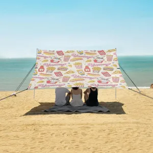 American Asian Fast Food Beach Canopy Tent Anti-UV & Wind Resistant, Camping Sun Shelter Easy Setup Portable,Outdoor Shade Tents with Sandbags,Sand Shovels,Ground Pegs & Stability Poles