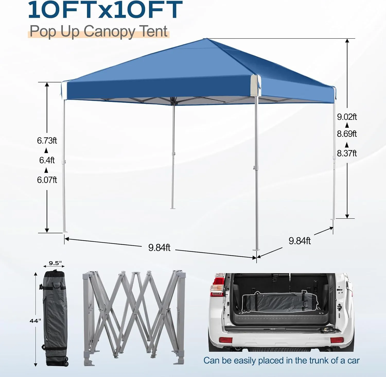 Aoodor 10x10 FT Pop Up Canopy Tent - Portable Instant Shade for Camping, Parties, and Outdoor Events - Sturdy Iron Frame, Water-Resistant 210D Oxford Fabric, Easy Assembly with Roller Bag