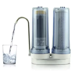 APEX EXPRT MR-2050 Dual Countertop Alkaline Water Filter, Cartridge System for Reverse Osmosis 5 Stage Mineral pH Easy Install Faucet Water Filter, Sediments Filter Reduces Heavy Metals, Bad Taste