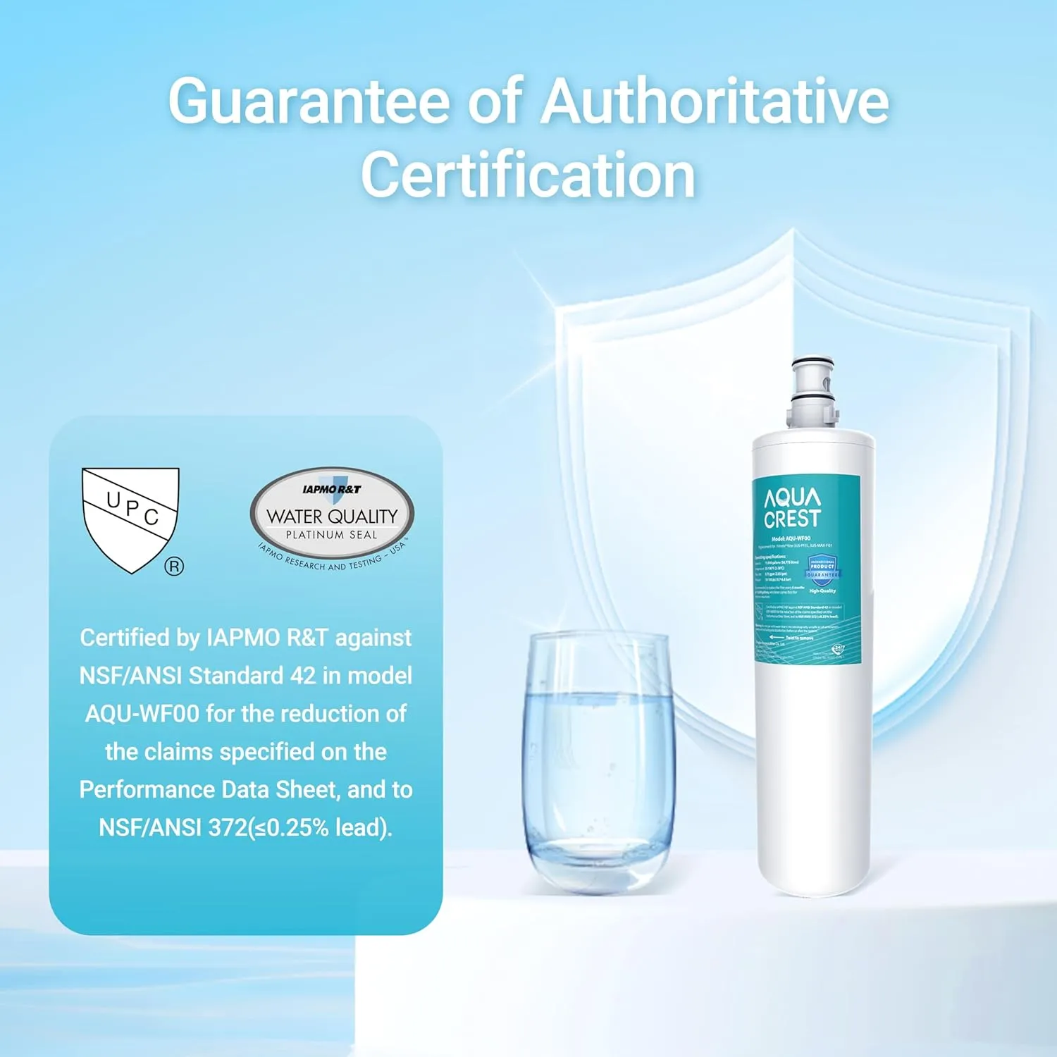 AQUA CREST 3US-PF01 Under Sink Water Filter, NSF/ANSI 42 Certified Replacement for Filtrete® 3US-PF01, 3US-MAX-F01H, Delta RP78702, Manitowoc K-00337, K-00338, HF20 HF25 HF27 Water Filter, No.AQU-WF00