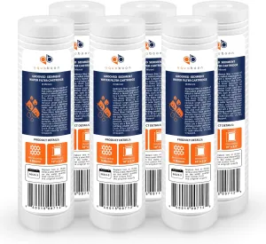Aquaboon 5 Micron 10 x 2.5 Grooved Sediment Water Filter Replacement for Whole House Filter Cartridge Compatible with AP110, WHKF-GD05, CFS110, 6-Pack