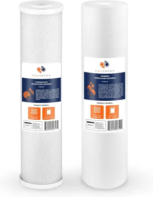 Aquaboon 5 Micron 20 x 4.5 Water Filter Cartridges Set of 2, Whole House Water Filter Replacements for 2-Stage Sediment & Chlorine, Odors Reduction