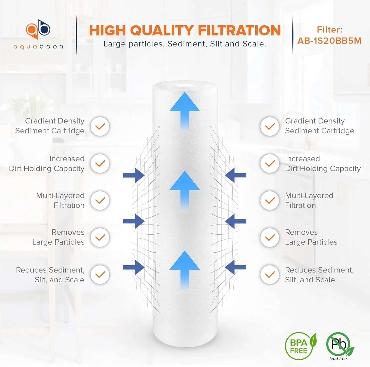 Aquaboon 5 Micron 20 x 4.5 Whole House Sediment Filter Cartridge 20 inch Water Filter Replacement Compatible with DGD-5005-20, FP25B, AP810-2, 10-Pack
