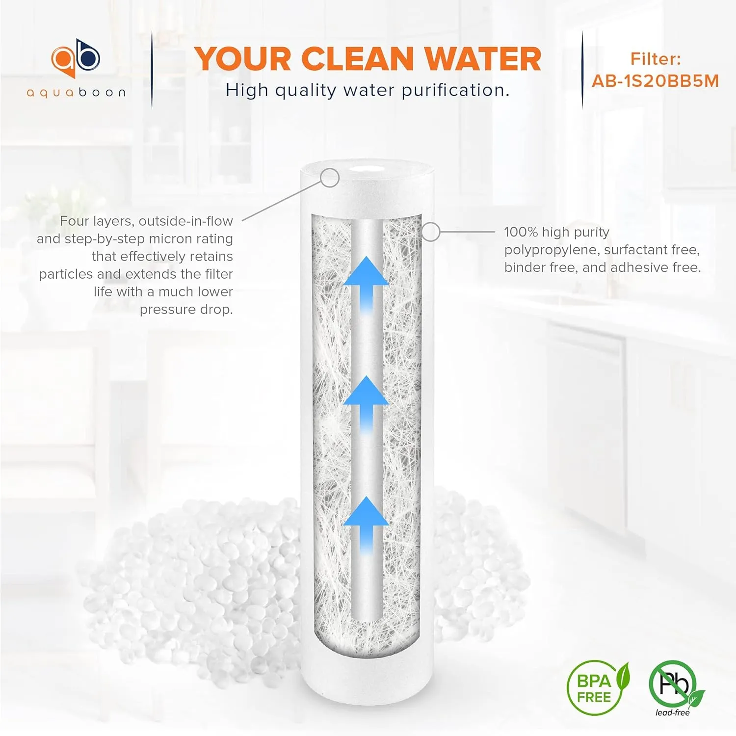 Aquaboon 5 Micron 20 x 4.5 Whole House Sediment Filter Cartridge 20 inch Water Filter Replacement Compatible with DGD-5005-20, FP25B, AP810-2, 10-Pack