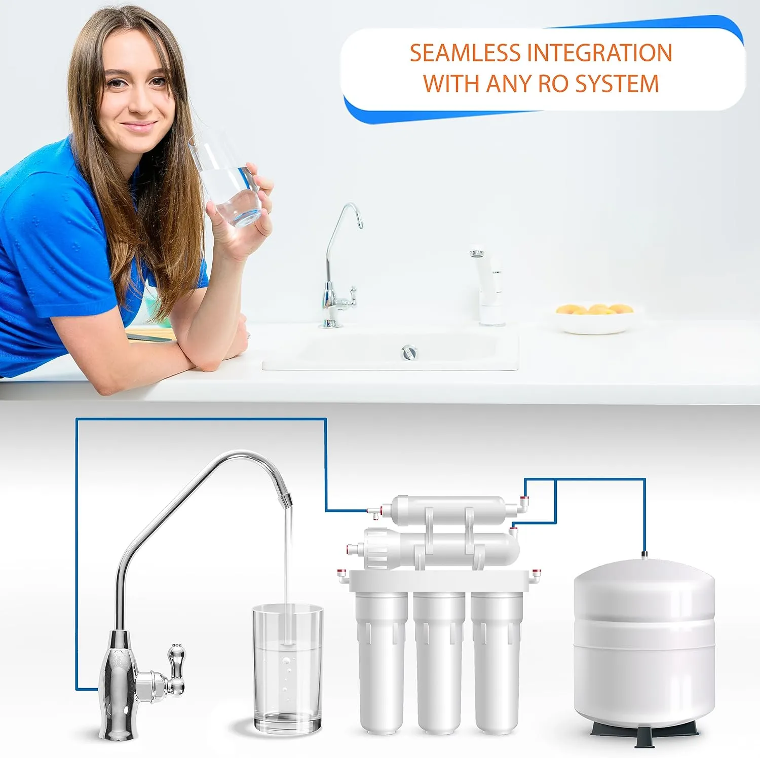 Aquaboon Drinking Water Faucet for Kitchen Sink Chrome RO Faucet Stainless Steel Non Air Gap Sink Water Dispenser