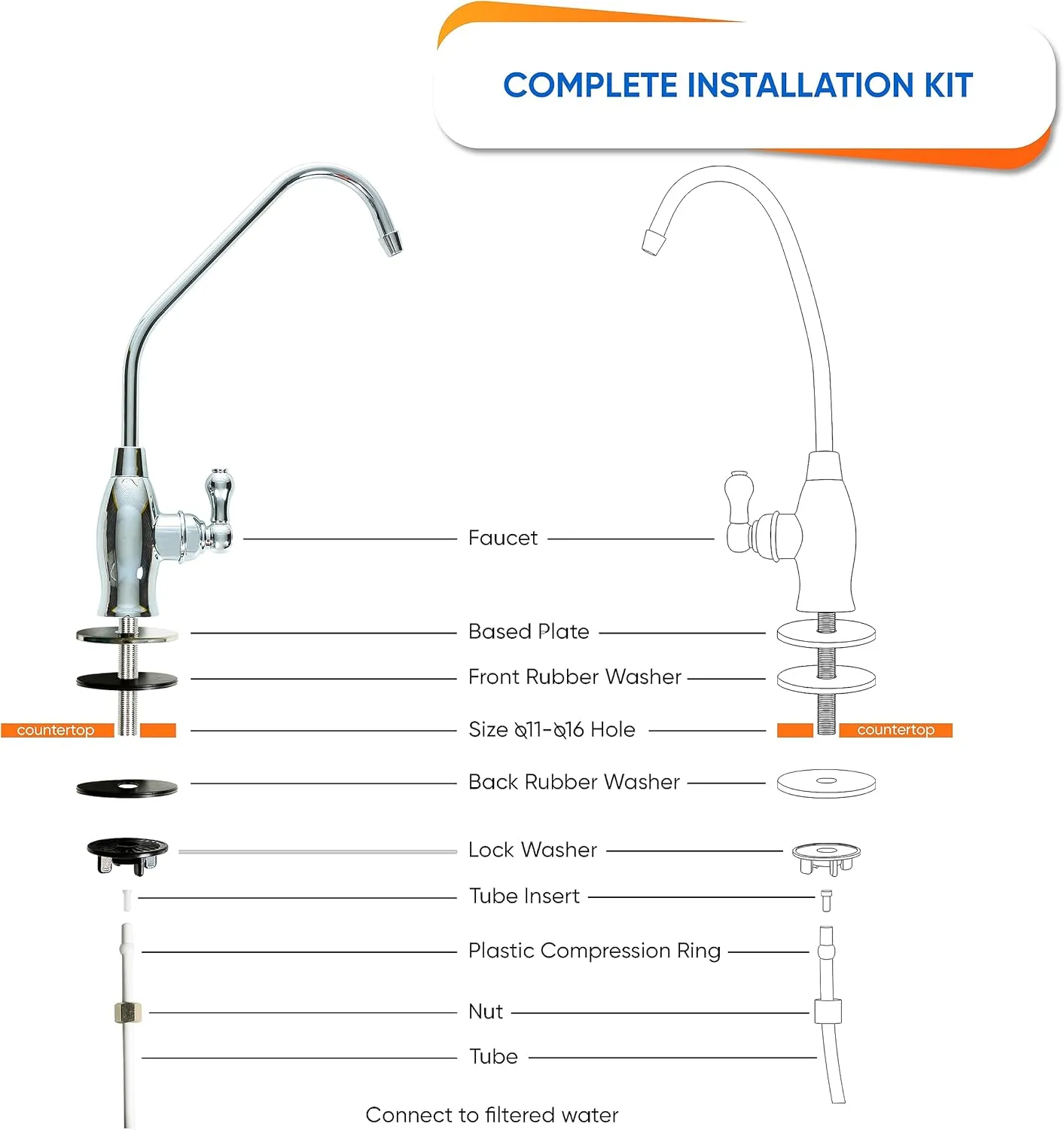 Aquaboon Drinking Water Faucet for Kitchen Sink Chrome RO Faucet Stainless Steel Non Air Gap Sink Water Dispenser