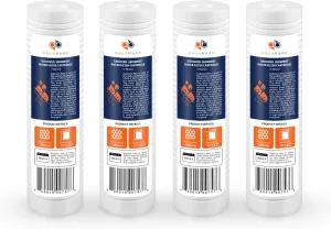Aquaboon Whole House 1 Micron 10 x 2.5 PP Grooved Sediment Water Filter Cartridge Replacement Compatible with AP110, WHKF-GD05, CFS110, P5, 4-Pack