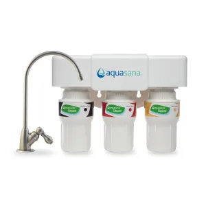 Aquasana Under Sink Water Filter System - Reduces PFAS, Lead, & Chlorine in Drinking Water - Under Counter Claryum Filtration for Kitchen - 3-Stage - Brushed Nickel Faucet - AQ-5300.55