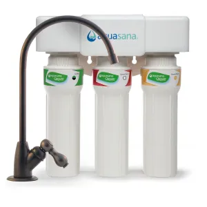 Aquasana Under Sink Water Filter System - Reduces PFAS, Lead, & Chlorine in Drinking Water - Under Counter Claryum Filtration for Kitchen - 3-Stage Max Flow - Oil-Rubbed Bronze Faucet - AQ-5300 .62
