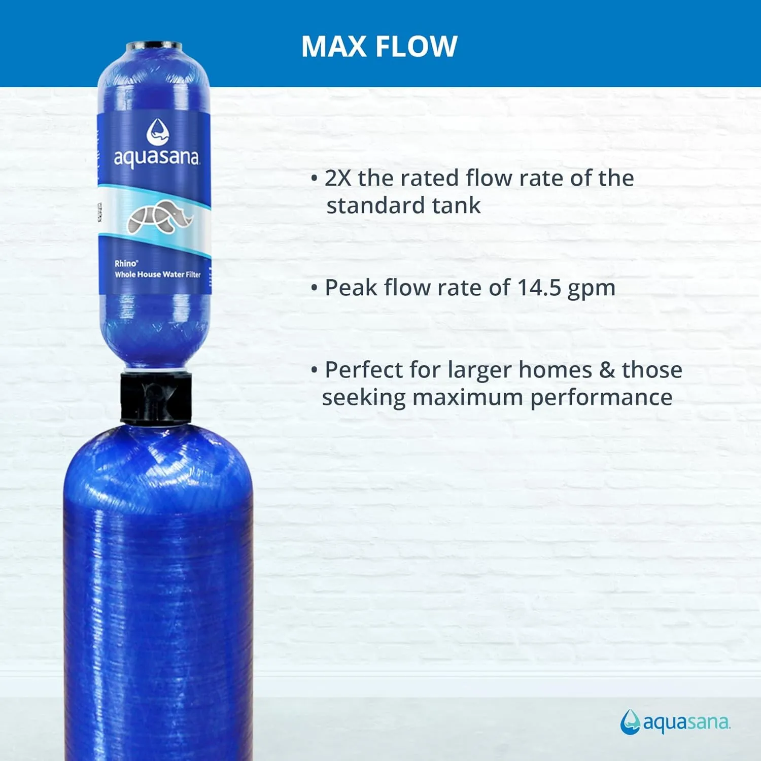 Aquasana Whole House Water Filter System - Water Softener Alternative - Salt-Free Descaler - Home Water Filtration - Low Maintenance Sediment Pre-Filter - Rhino Chlorine Max Flow - WH-1010-CT-LM