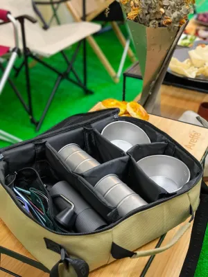 AREFFA Large Camping Utensil Organizer Bag, Portable Picnic Cutlery Storage with Dividers, YKK Zippers, Oxford Cloth