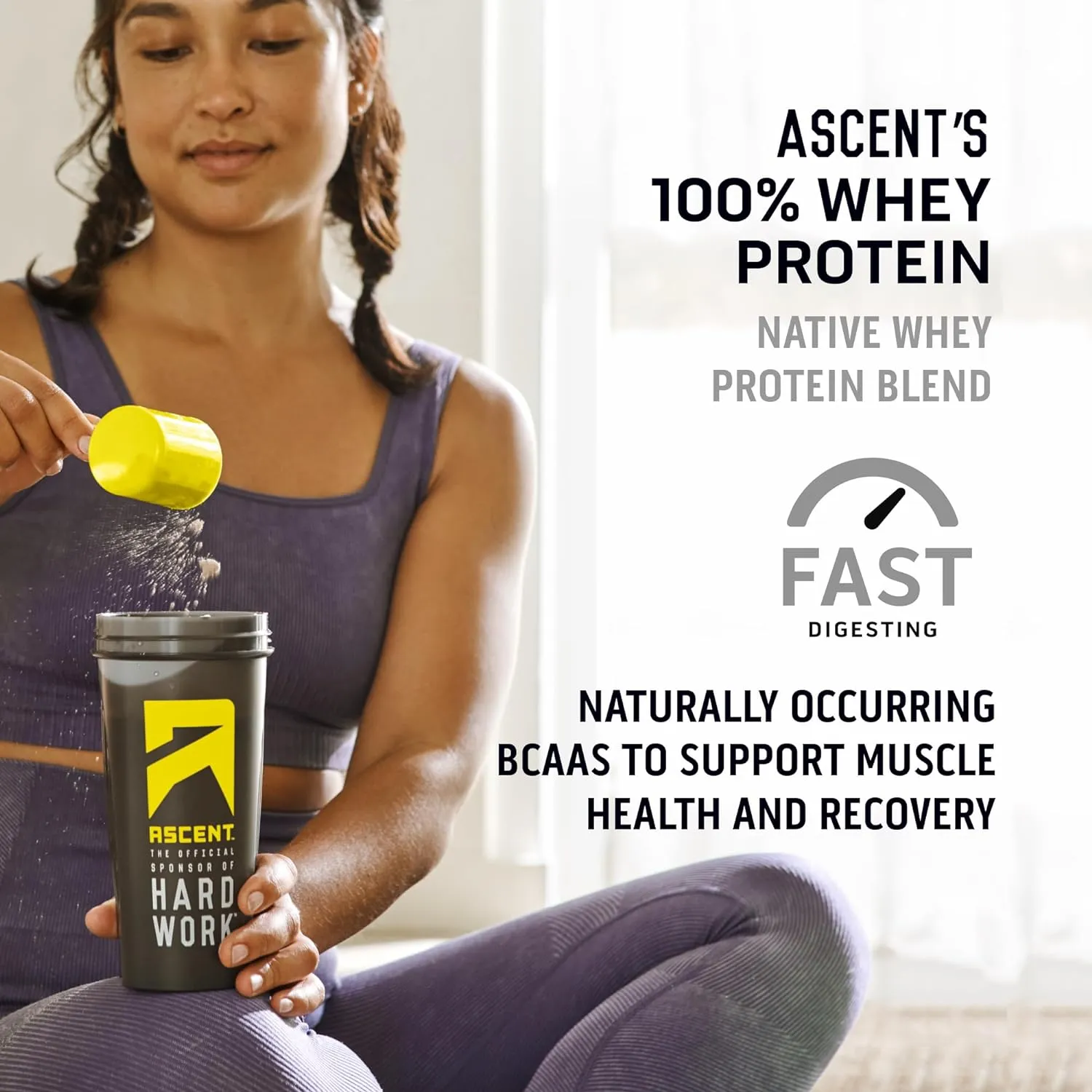 Ascent 100% Whey Protein Powder - Post Workout Whey Protein Isolate, Zero Artificial Flavors & Sweeteners, Gluten Free, 5.5g BCAA, 2.6g Leucine, Essential Amino Acids, Chocolate Peanut Butter 4 lb