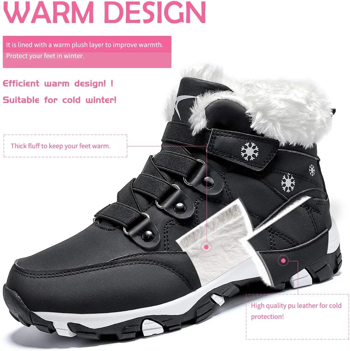 ASHION Womens Snow Boots Warm Fur Lined Winter Boots Comfortable Ankle Booties Outdoor Hiking Boots for Women