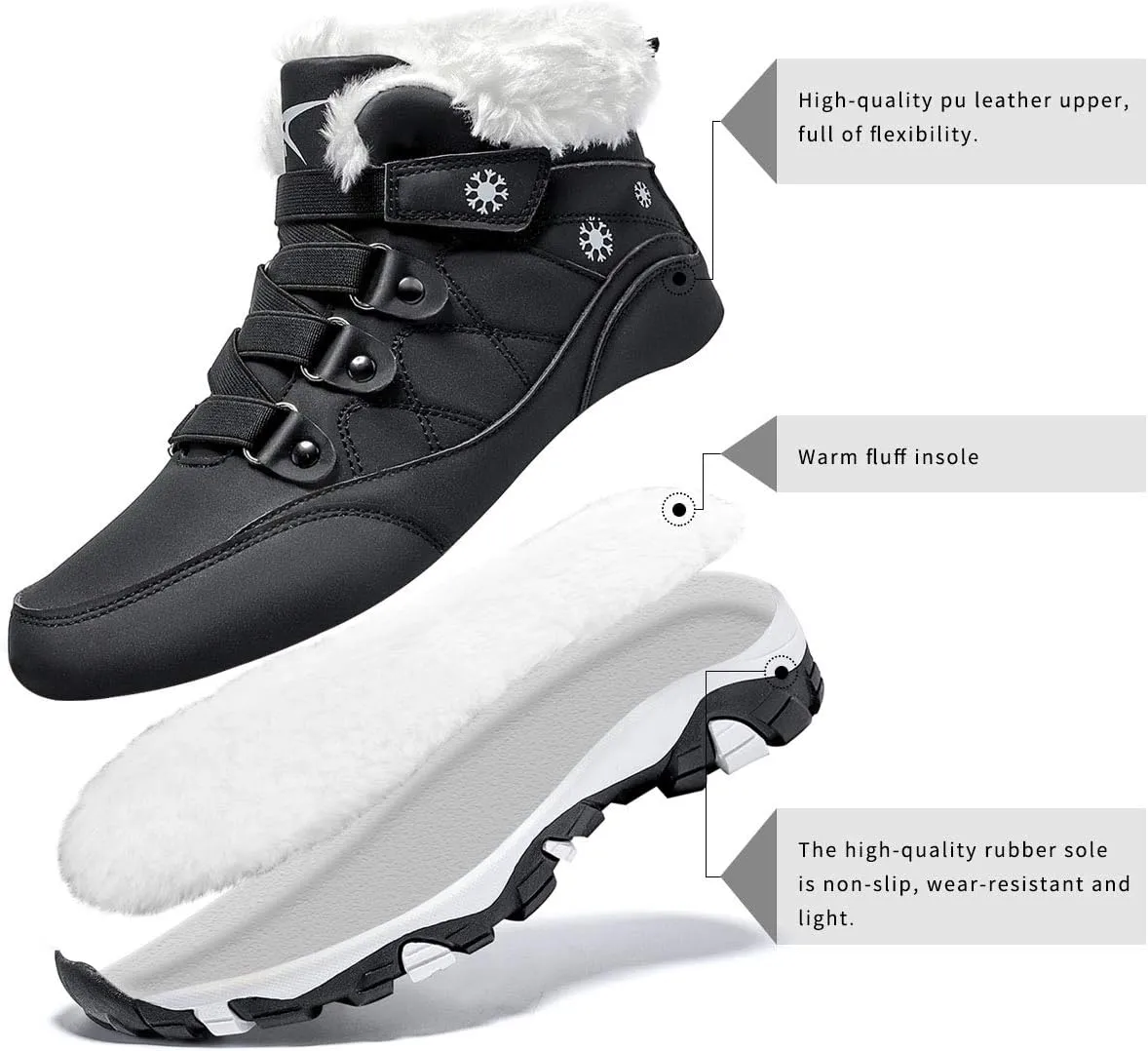ASHION Womens Snow Boots Warm Fur Lined Winter Boots Comfortable Ankle Booties Outdoor Hiking Boots for Women