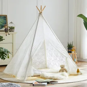 Asweets Kids Teepee - Children Play Tent, Indoor & Outdoor, Cotton Tent for Girls & Boys (White Lace)
