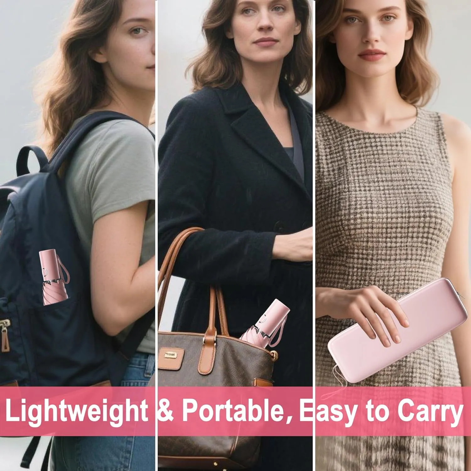 Automatic Mini Travel Windproof Folding Umbrella - UV Protection, Instant Open/Close for Rain/Sun, Small Compact Lightweight Design Fits in Tote Bag/Travel Case/Backpack for Commute,Women&Men