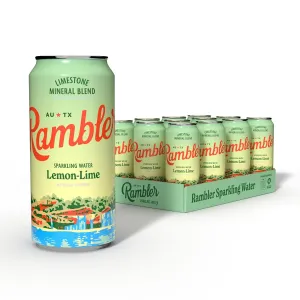 AUTX RAMBLER Lemon-Lime Sparkling Water, 16oz Tallboy Cans, 12-Pack, Texas Limestone Filtered Sparkling Water