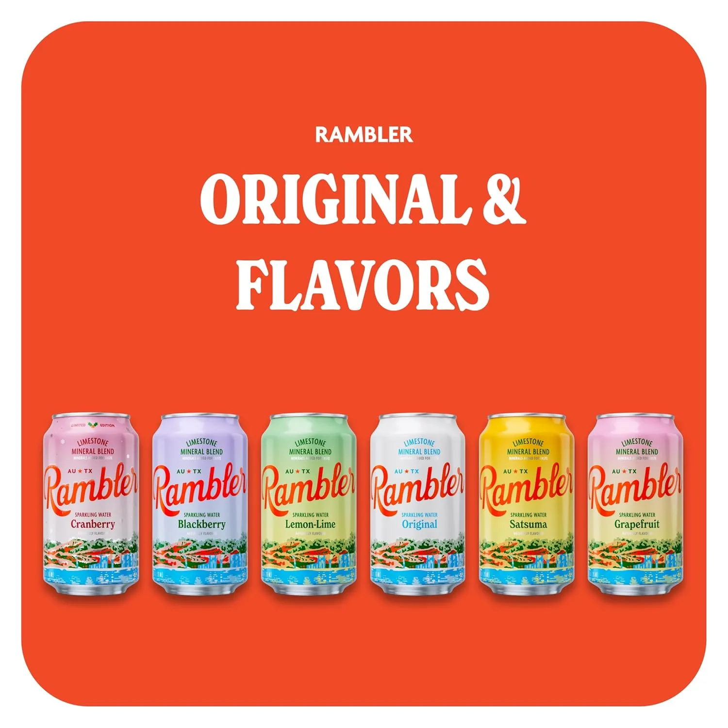 AUTX RAMBLER Lemon-Lime Sparkling Water, Texas Limestone Filtered, 12-Ounce Cans, 12-Pack