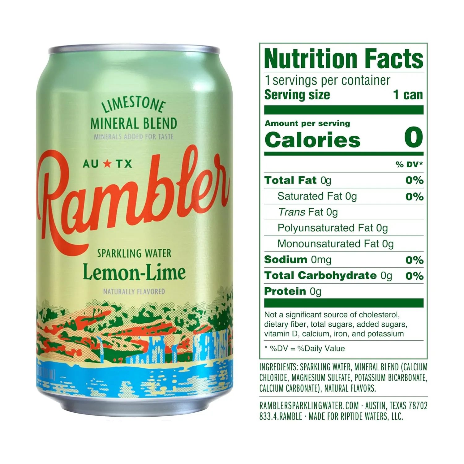 AUTX RAMBLER Lemon-Lime Sparkling Water, Texas Limestone Filtered, 12-Ounce Cans, 12-Pack