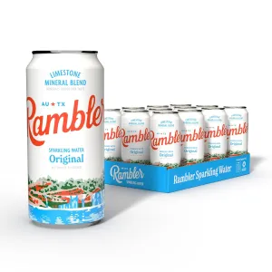 AUTX RAMBLER Original Sparkling Water, 16oz Tallboy Cans, 12-Pack, Texas Limestone Filtered Sparkling Water
