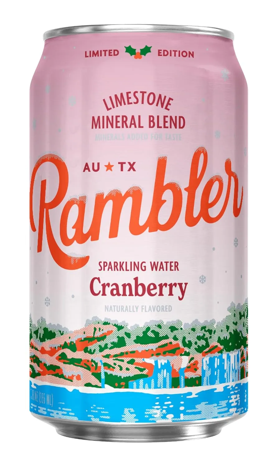 AUTX RAMBLER Sparkling Water, Limestone Mineral Blend, Cranberry Flavor, Limited Edition, 12 oz, Three 8-Packs (24 cans)