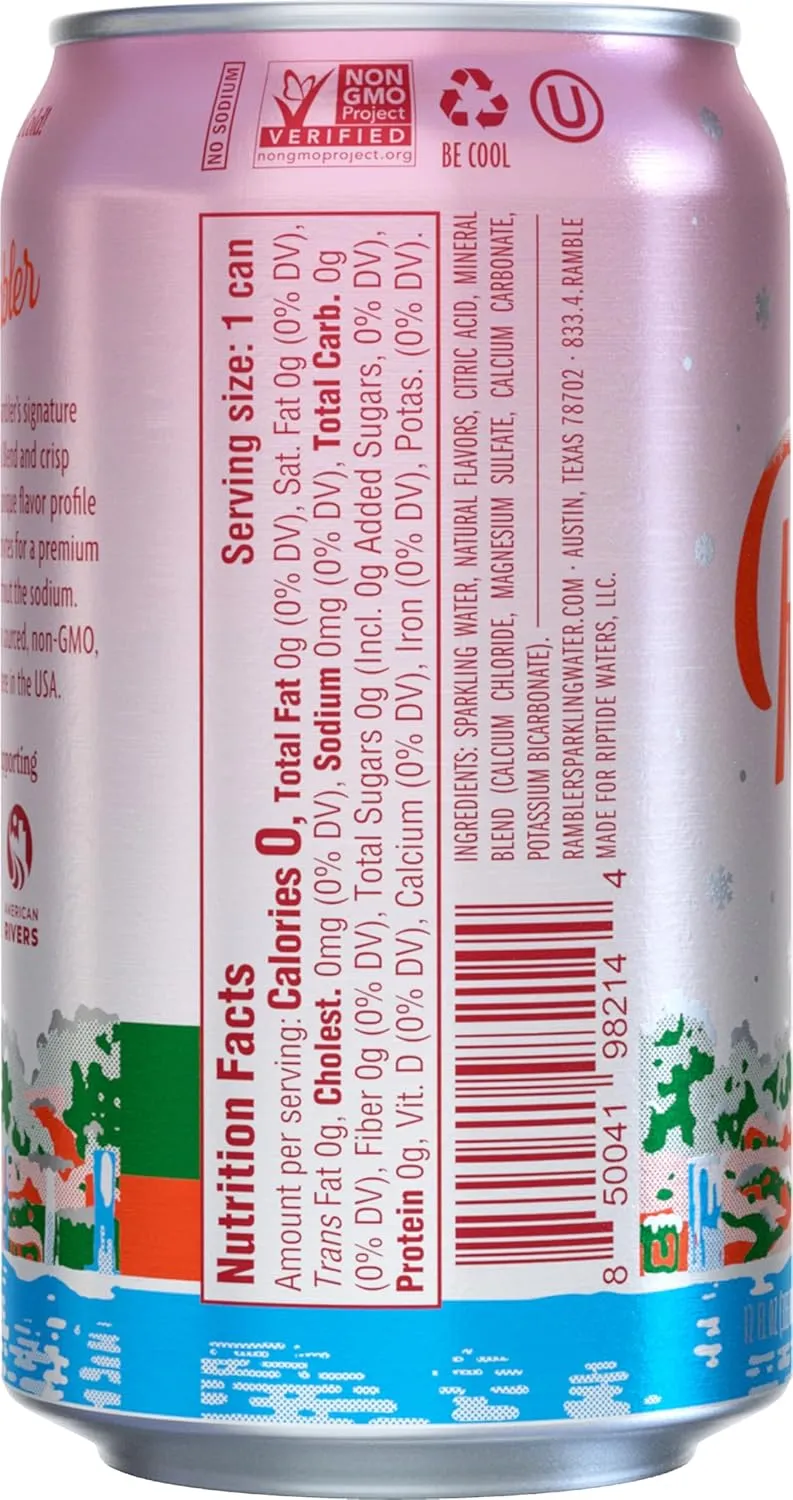 AUTX RAMBLER Sparkling Water, Limestone Mineral Blend, Cranberry Flavor, Limited Edition, 12 oz, Three 8-Packs (24 cans)