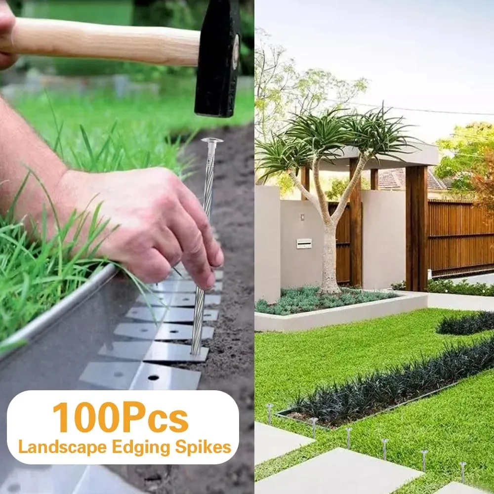 Bakulyor 100 Pack Metal Landscape Stakes, 6 Inch Artificial Turf Spikes, 6 Gauge Large Landscaping Nails, Galvanised Edging Anchoring Staple for Garden Ground Grass Lawn Paver Timber Weed Barrier - 6"