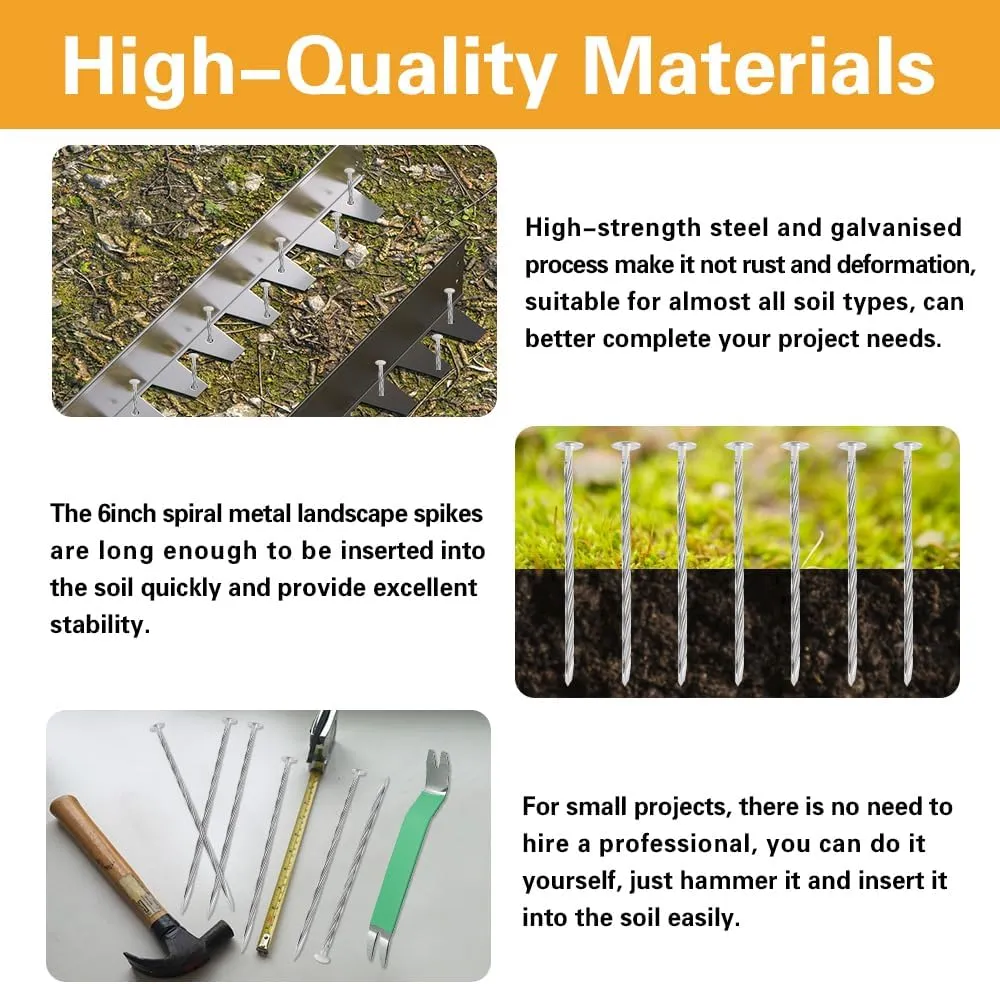Bakulyor 100 Pack Metal Landscape Stakes, 6 Inch Artificial Turf Spikes, 6 Gauge Large Landscaping Nails, Galvanised Edging Anchoring Staple for Garden Ground Grass Lawn Paver Timber Weed Barrier - 6"