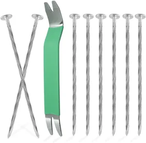 Bakulyor 100 Pack Metal Landscape Stakes, 6 Inch Artificial Turf Spikes, 6 Gauge Large Landscaping Nails, Galvanised Edging Anchoring Staple for Garden Ground Grass Lawn Paver Timber Weed Barrier - 6"