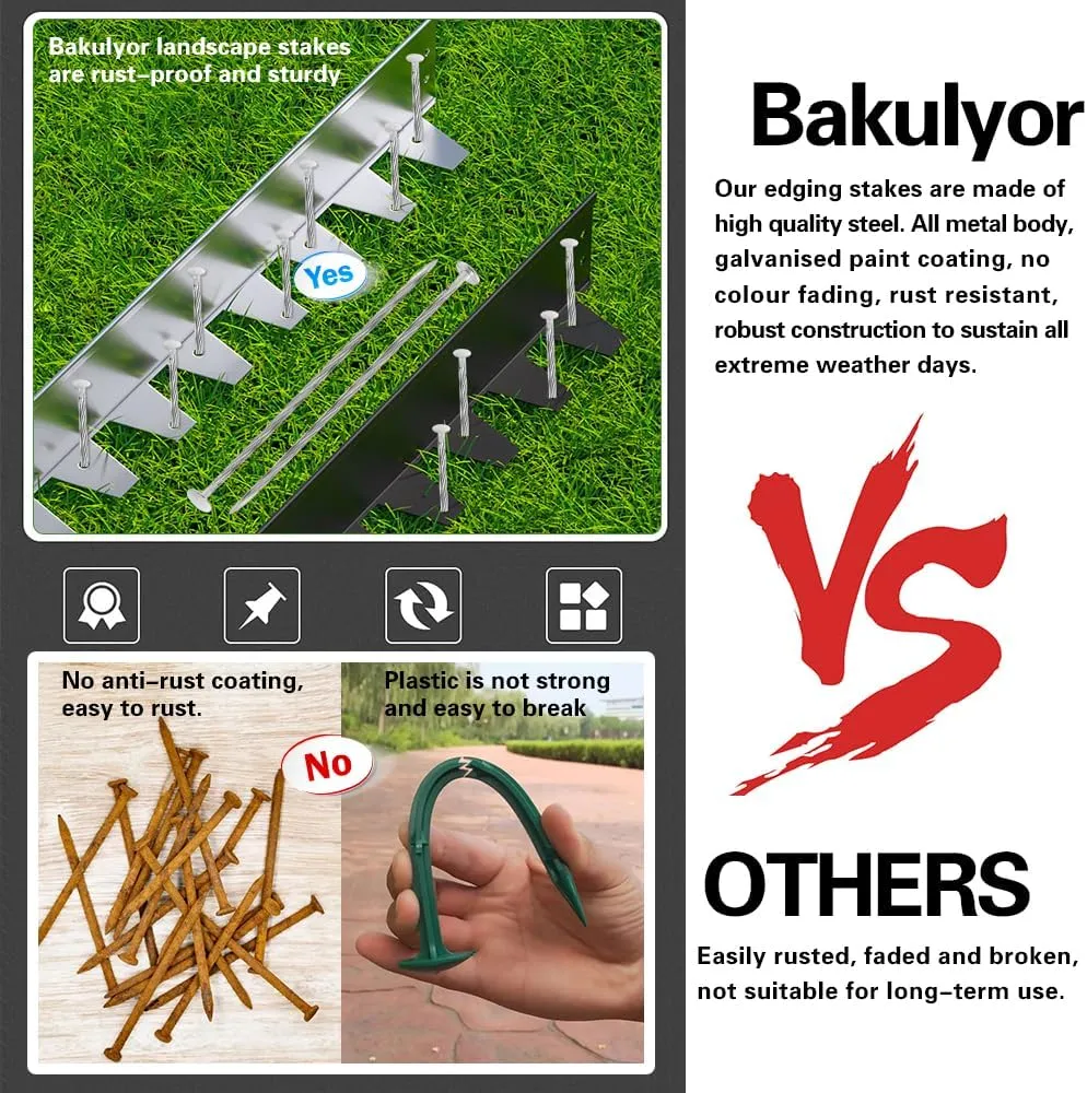 Bakulyor 100 Pack Metal Landscape Stakes, 6 Inch Artificial Turf Spikes, 6 Gauge Large Landscaping Nails, Galvanised Edging Anchoring Staple for Garden Ground Grass Lawn Paver Timber Weed Barrier - 6"