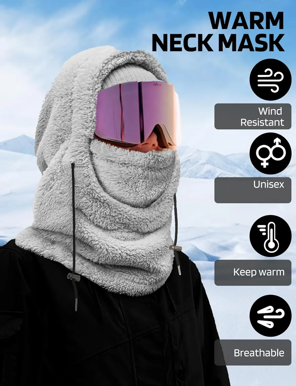 Balaclava Winter Ski Mask for Men Women, Fleece Face Mask Women Hat Neck Windproof Hooded Scarf Cold Weather Warm Face Cover
