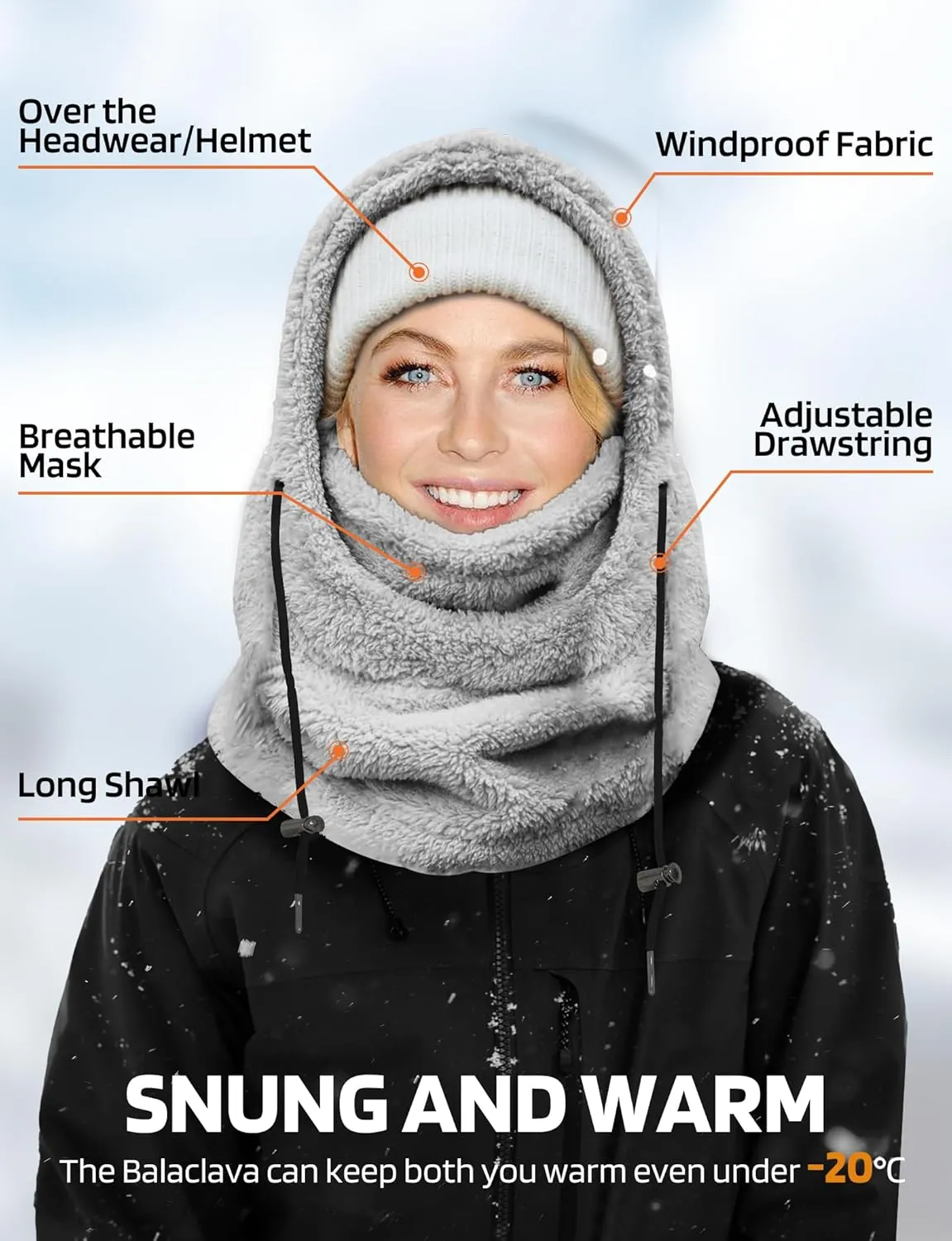 Balaclava Winter Ski Mask for Men Women, Fleece Face Mask Women Hat Neck Windproof Hooded Scarf Cold Weather Warm Face Cover