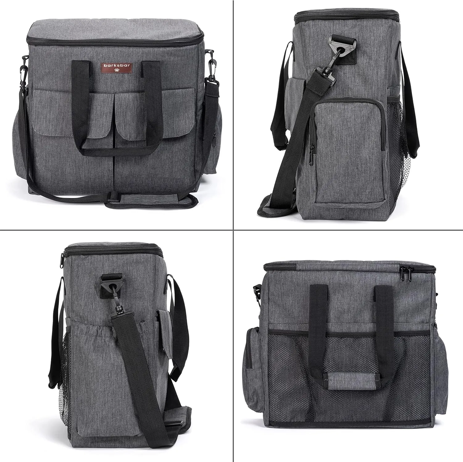 BarksBar Dog Travel Bag for Day Trips & Vacations with Collapsible Bowls, Food Storage Bags, Placemat, and Endless Storage (Gray)