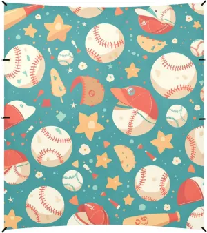 Baseball Pattern Foldable Beach Tent UPF50 Easy Setup Shade Sun Shelter with Sand Shovel for Backyard, Grassland, Park