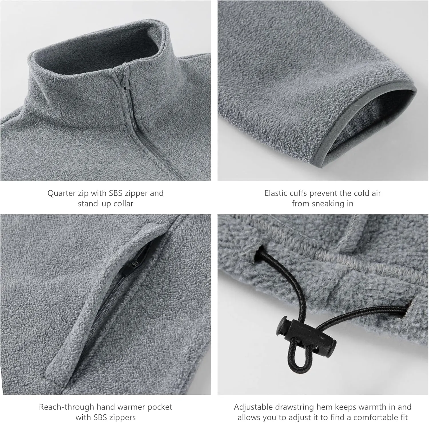 BASSDASH Men's Quarter Zip Jacket Mid Weight Polar Fleece Pullover Outdoor Warm Breathable Long Sleeve Sweatshirt