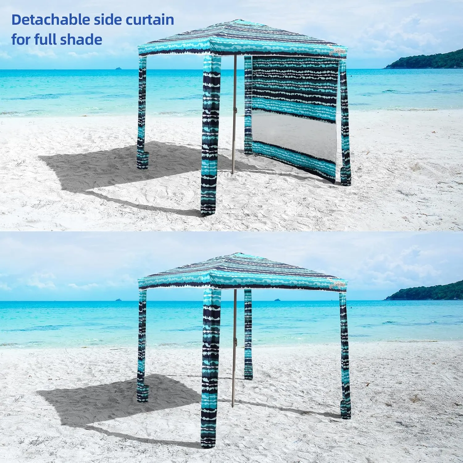 Beach Cabana, 6.2'×6.2' Beach Canopy with Side Wall, UPF 50  UV Protection Easy Setup Tent Sun Shelter with Sand Pockets for Whole Family (Green Stripes)