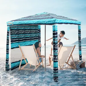 Beach Cabana, 6.2'×6.2' Beach Canopy with Side Wall, UPF 50  UV Protection Easy Setup Tent Sun Shelter with Sand Pockets for Whole Family (Green Stripes)