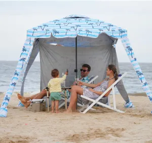 Beach Cabana - 6FT Beach Umbrella with UPF 100  UV Protection & Sunshade Curtain - Waterproof Tent - Portable Shade, Easy to Set Up, Perfect for Family & Friends, Coconut Tree