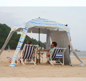 Beach Cabana - 6FT Beach Umbrella with UPF 100  UV Protection & Sunshade Curtain - Waterproof Tent - Portable Shade, Easy to Set Up, Perfect for Family & Friends, Color Stripes