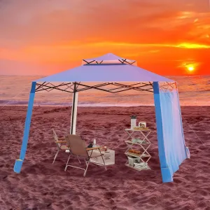 Beach Cabana 8x8 UPF50  Beach Shade Canopy with Side Wall and 4 Sand Pockets Easy Set up and Take Down for Family,Blue