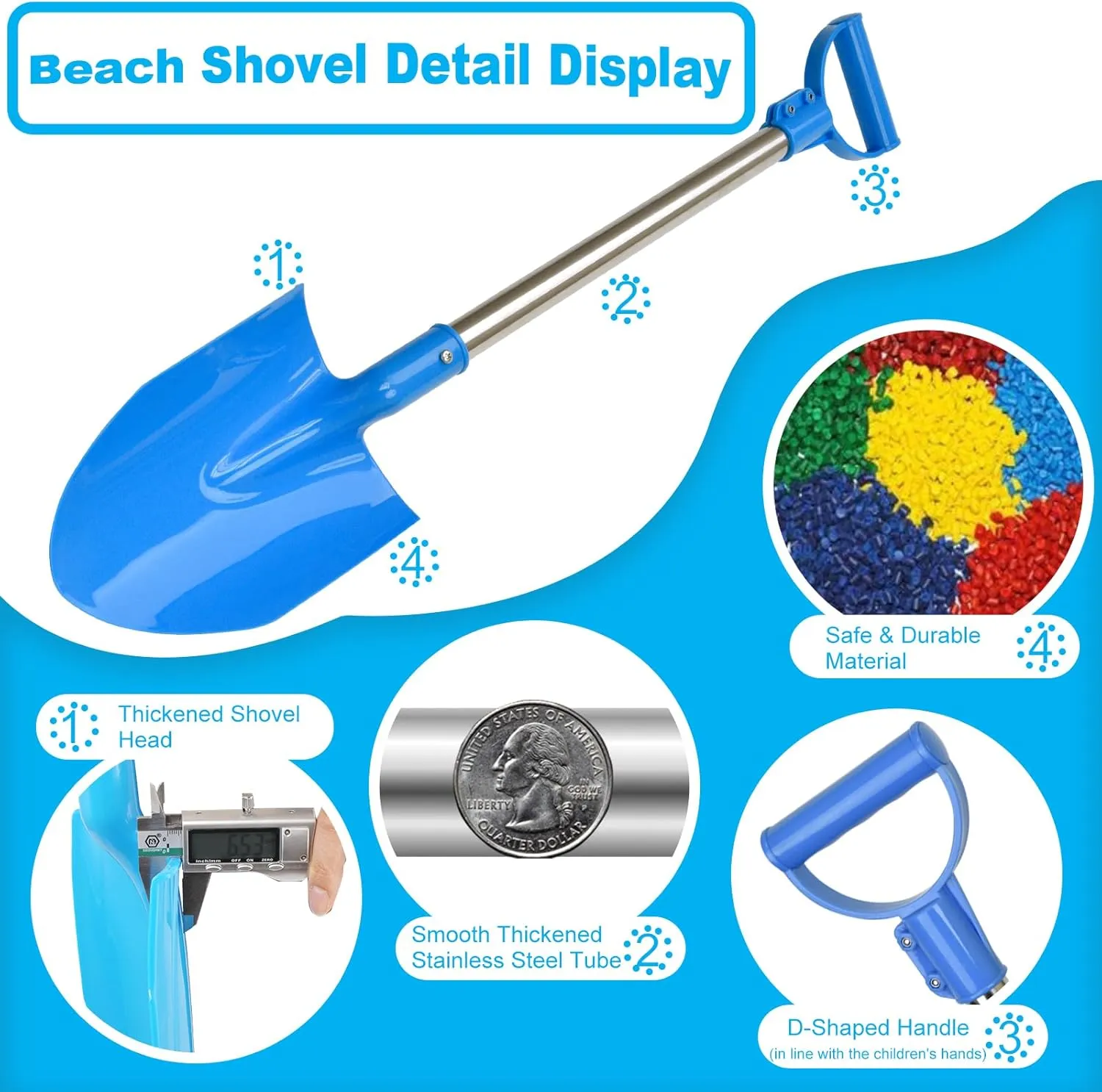 Beach Shovels for Kids,3PC 29Inch Beach Sand Shovels Toys for Digging Heavy Duty Stainless Steels with D-Grip Handle Sturdy Scoop Seaside Kids Tool Lightweight Gift Set (28inch)
