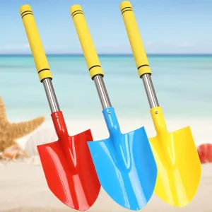 Beach Shovels Long Handle for Kids,3PC 24Inch Beach Sand Shovels Toys for Digging Heavy Duty Stainless Steels with Yellow Soft Spone Sturdy Scoop Seaside Kids Tool Lightweight Gift Set