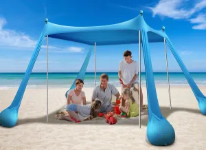 Beach Tent Canopy UPF50  Protection, 10x10FT Beach Shade Sun Shelter Pop Up with 4 Stability Poles, Sandbags, Sand Shovels, Ground Pegs, Carrying Bag for Outdoor Family Camping Fishing Picnics
