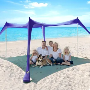 Beach Tent Sun Shelter - 10 x 10 Ft Beach Canopy UPF50  UV Protection with Sandbags, Poles, Grond Pegs and Anti-Wind Ropes for Fishing, Camping,Backyard Fun and Picnics